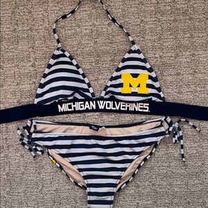 Michigan Wolverines G-III 4Her by Carl Banks blue and white striped bikini XL